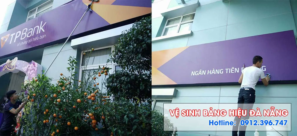 Vệ sinh bảng hiệu cho văn phòng VPBank Đà Nẵng