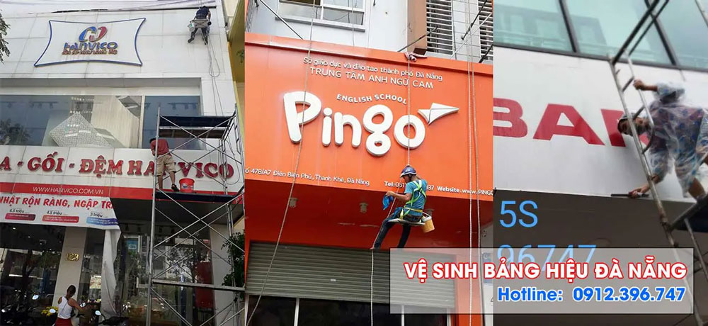 Vệ sinh bảng hiệu cho trung tâm anh ngữ tại Đà Nẵng